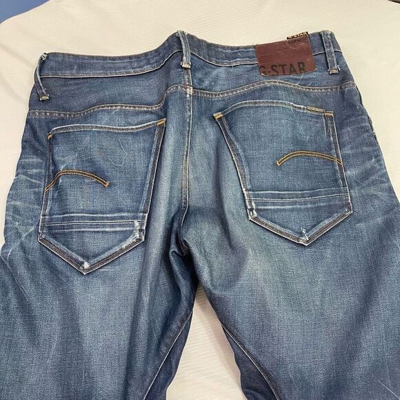 G Star Raw Dark Wash Whiskered Tapered Denim Jeans Size 38 X 34 - Picture 8 of 9